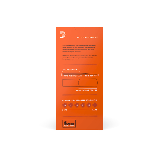 Rico by D'Addario Alto Saxophone Reeds, 2.5 (25 Pack)
