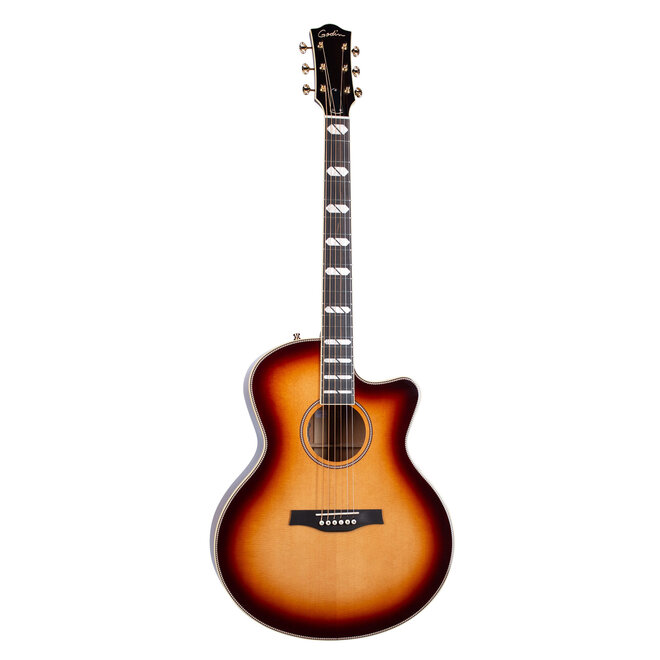 Godin Connaisseur Mini-Jumbo Acoustic-Electric Guitar, Solid Spruce/Mahogany, Sunsetburst, w/Hardshell Case