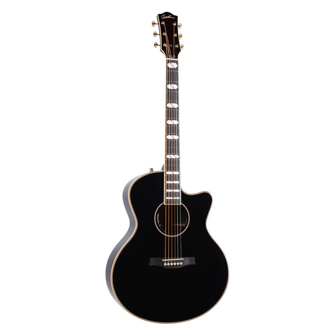 Godin Connaisseur Mini-Jumbo Acoustic-Electric Guitar, Solid Spruce/Rosewood, Black, w/Hardshell Case