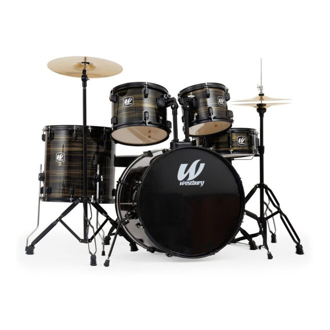Westbury W465T 400 Series 5-Piece Studio Drum Set, Black Woodgrain, w/Hardware & Throne
