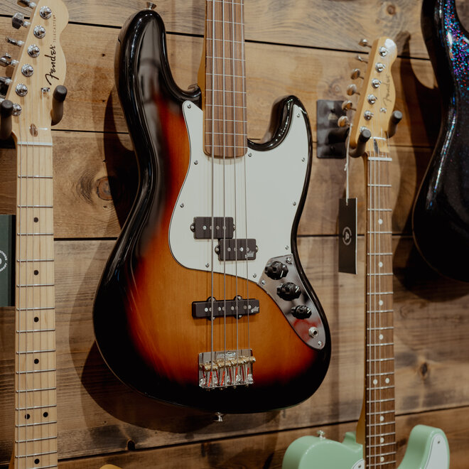 Fender JB Custom Fretless Jazz PJ Bass, Pau Ferro Fingerboard, 3-Color Sunburst