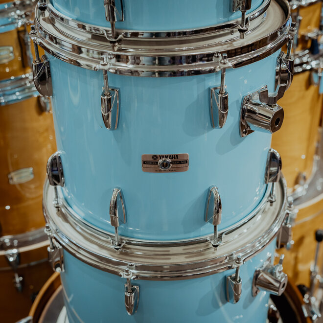 1980s Yamaha Tour Custom 8000 4pc Shell Pack, Made in Japan, Custom Blue Lacquer