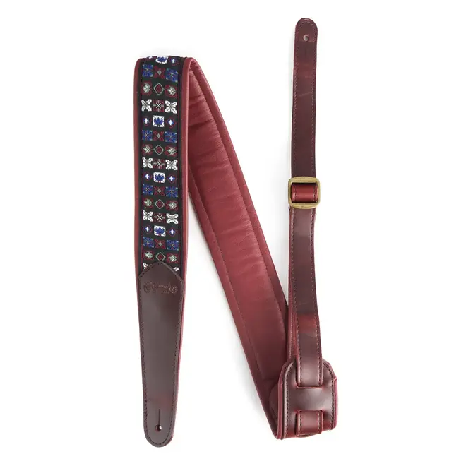 Martin 2.25" Retro Jacquard Leather Guitar Strap, Blue Festival