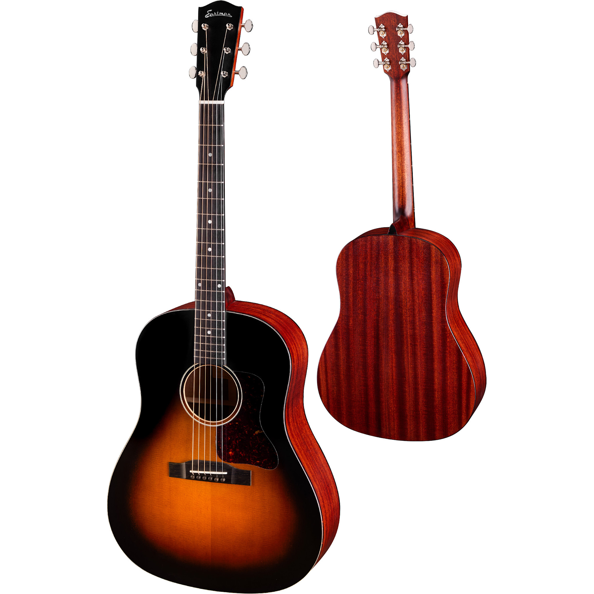 Eastman E1SS Slope Shoulder Dreadnought Acoustic Guitar, Solid Sitka Spruce/Solid Sapele, Sunburst, w/Deluxe Padded Gigbag