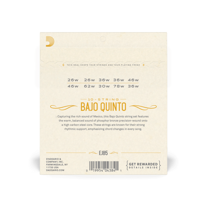 D'Addario EJ85 Phosphor Bronze Bajo Quinto Strings, 10-String Set