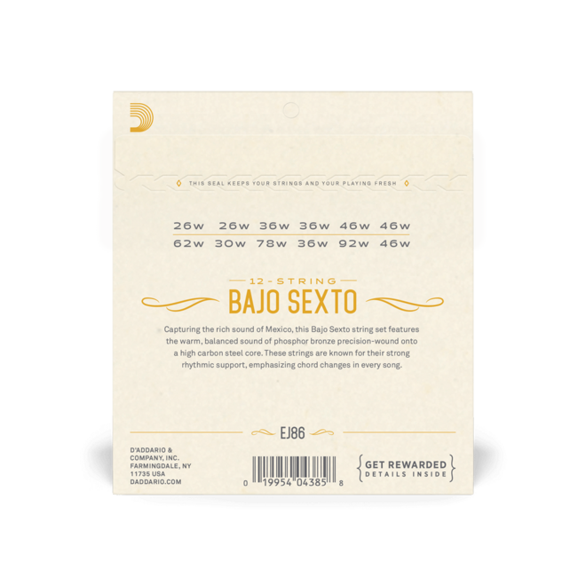 D'Addario EJ86 Phosphor Bronze Bajo Sexto Strings, 12-String Set