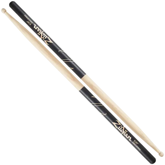 Zildjian Black DIP Hickory Drumsticks, Round Wood Tip, 7A