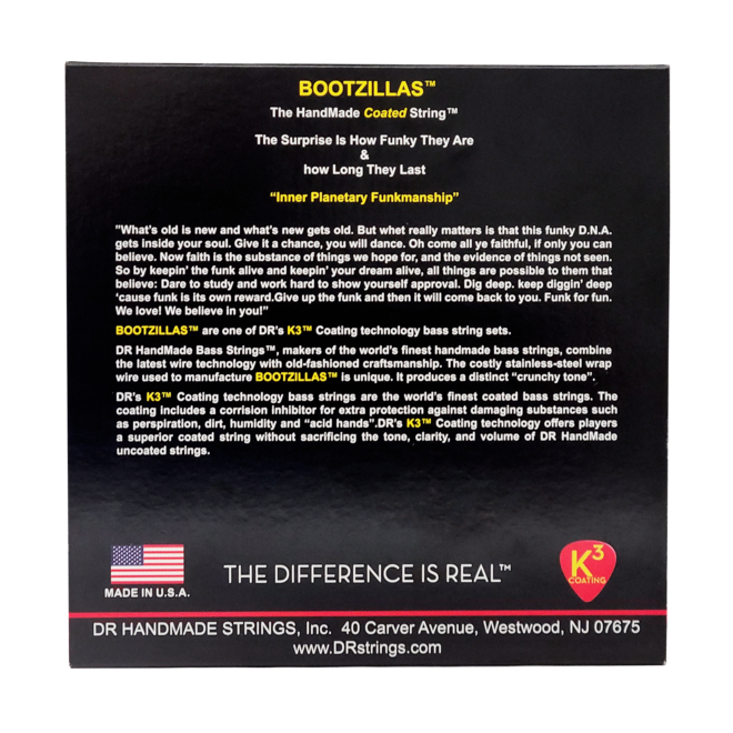 DR Bootzillas K3 Coated 4-String Bass Guitar Strings, 50-110 Heavy