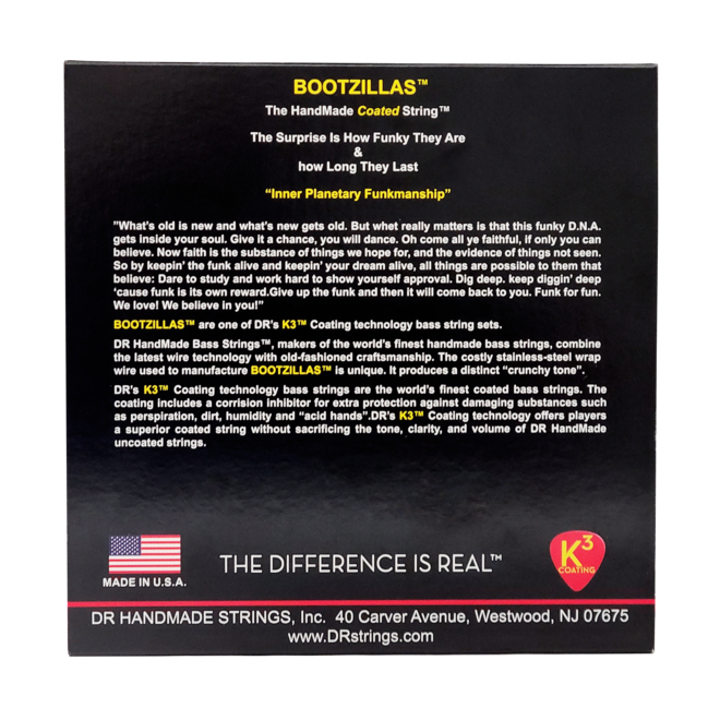 DR Bootzillas K3 Coated 5-String Bass Guitar Strings, 45-125 Medium