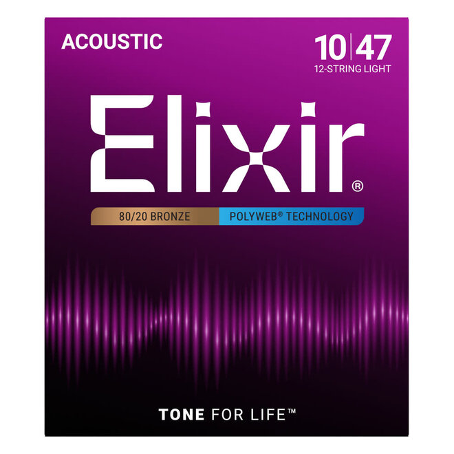 Elixir 11150 Polyweb 80/20 Bronze Acoustic Guitar Strings, 12-String, 10-47 Light