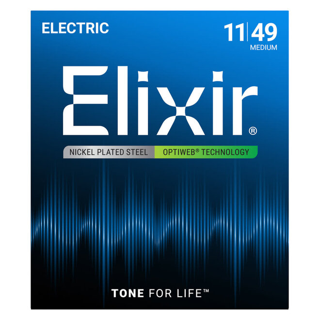 Elixir 19102 Optiweb Nickel Plated Electric Guitar Strings, 11-49 Medium