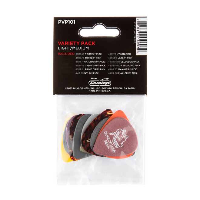 Jim Dunlop Variety Guitar Pick Pack, Light/Medium (12 Pack)