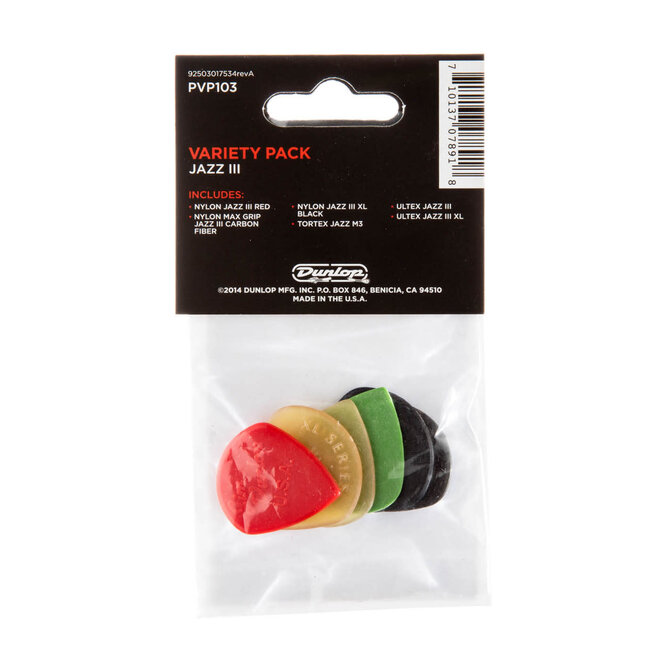 Jim Dunlop Jazz III Variety Guitar Pick Pack (6 Pack)