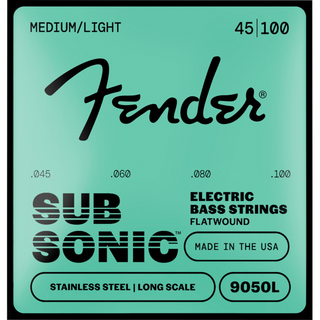 Fender SubSonic 9050 Flatwound Stainless Steel Bass Guitar Strings, 45-100 Medium/Light
