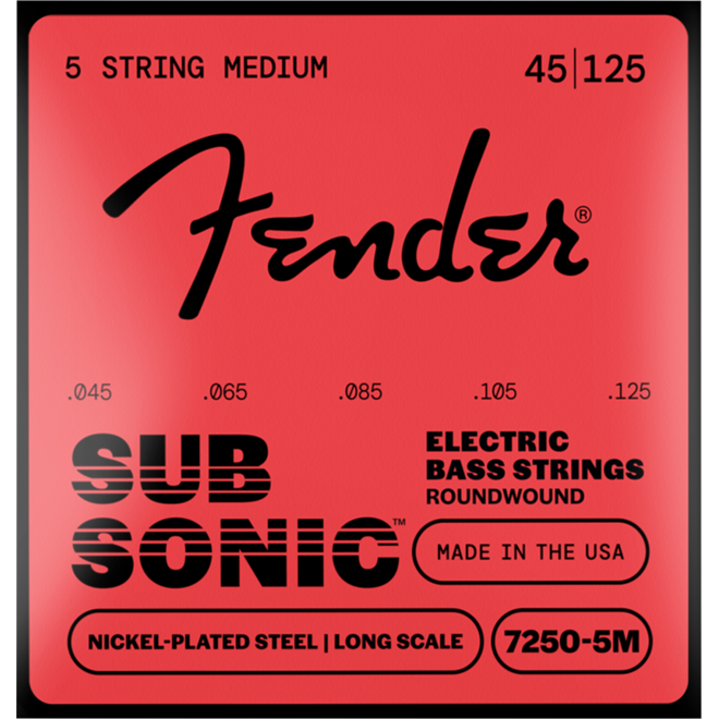 Fender SubSonic 7250 Nickel-Plated Steel Bass Guitar Strings, 5-String, 45-125 Medium