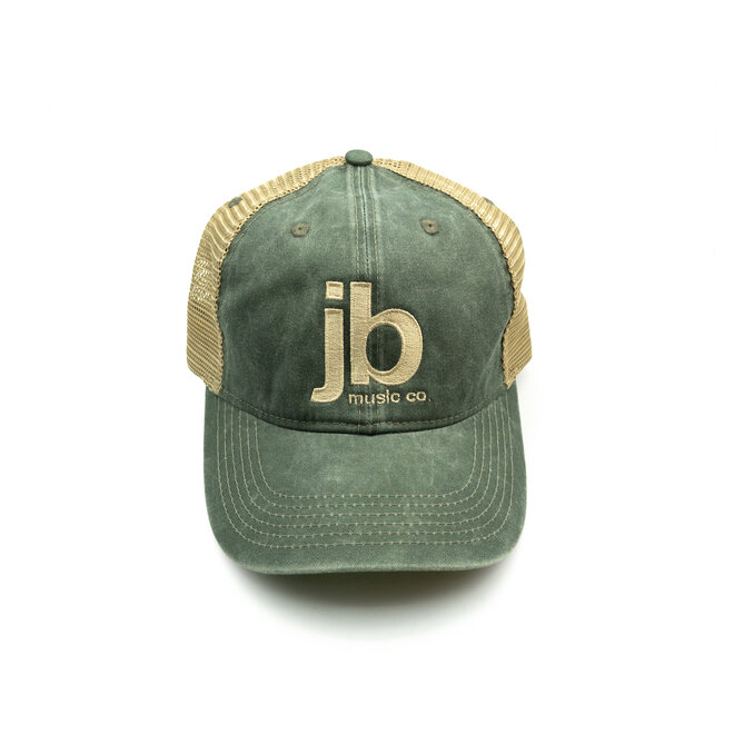 JB Music Co. Mesh Back Vintage Trucker Hat, Embroidered Original Logo, Green