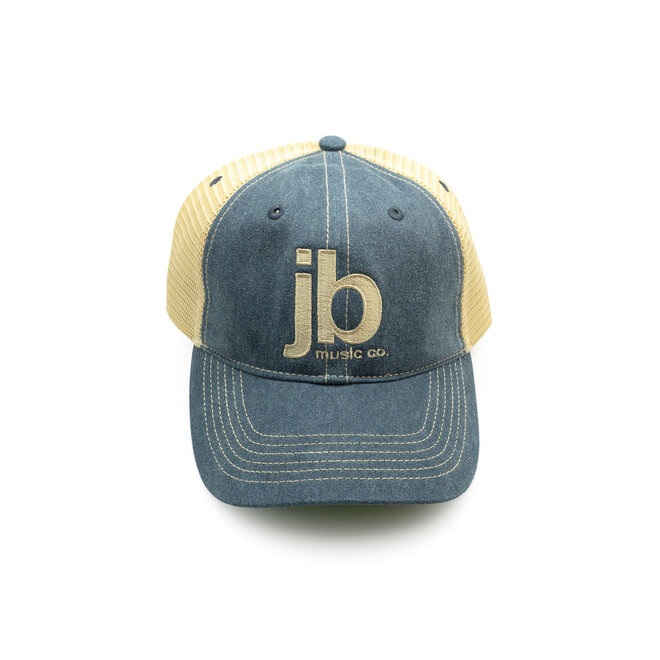 JB Music Co. Mesh Back Vintage Trucker Hat, Embroidered Original Logo, Navy
