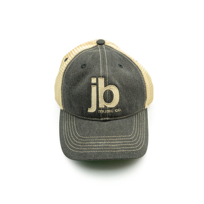 JB Music Co. Mesh Back Vintage Trucker Hat, Embroidered Original Logo, Black