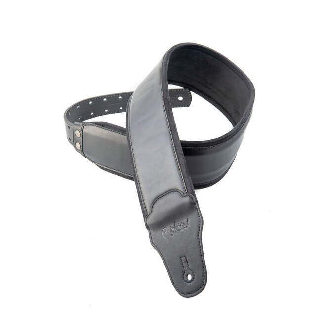 RightOn! Leathercraft Series Smooth Leather Bass Guitar Strap, Black