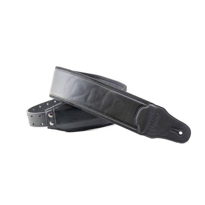 RightOn! Leathercraft Series Smooth Leather Bass Guitar Strap, Black