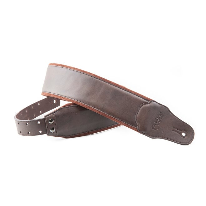 RightOn! Leathercraft Series Smooth Leather Bass Guitar Strap, Brown