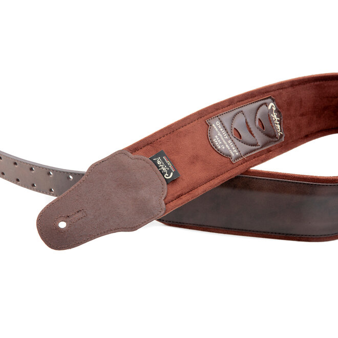 RightOn! Leathercraft Series Smooth Leather Bass Guitar Strap, Brown