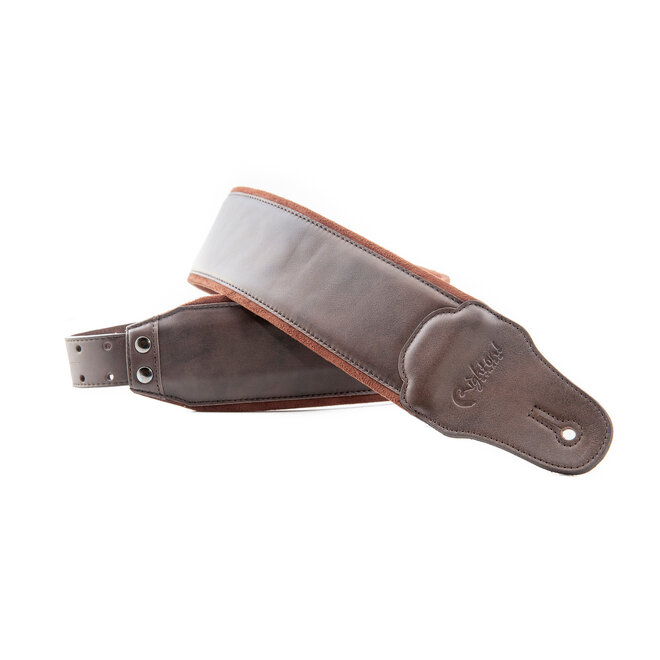 RightOn! Leathercraft Series Smooth Leather Bass Guitar Strap, Brown