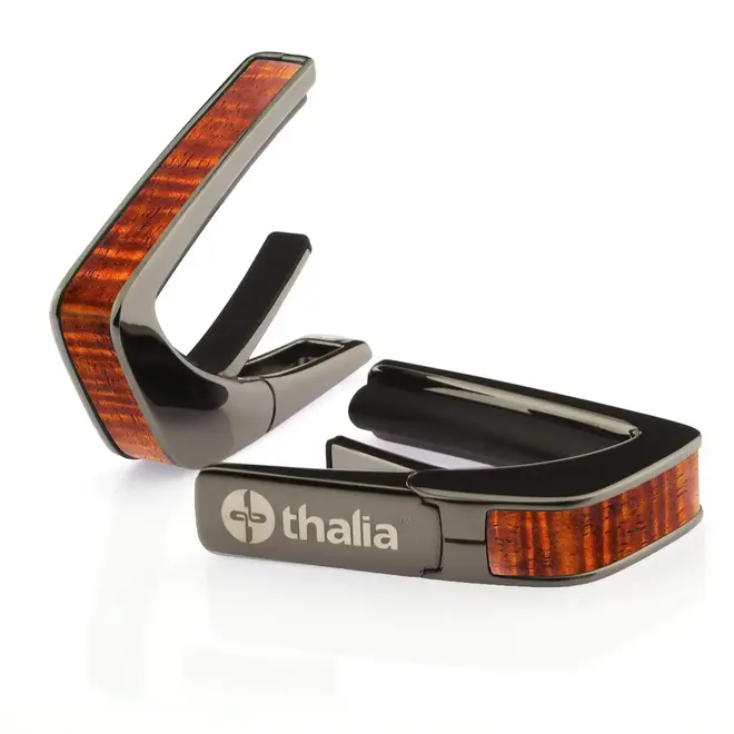 Thalia Wood Collection Guitar Capo, AAA Hawaiian Koa Inlay, Black Chrome