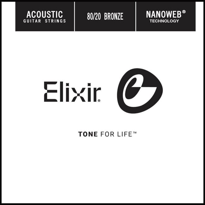 Elixir 15153 Nanoweb 80/20 Bronze Single Acoustic Guitar String .053