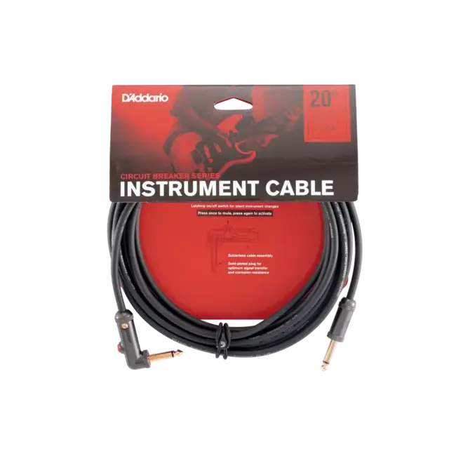 D'Addario PW-AGLRA-20 Circuit Breaker Instrument Cable, Right-Angle, 20' (Latching Kill Switch)