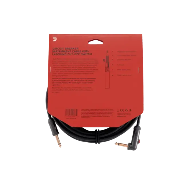 D'Addario PW-AGLRA-20 Circuit Breaker Instrument Cable, Right-Angle, 20' (Latching Kill Switch)