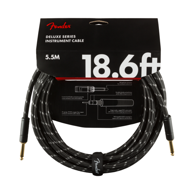 Fender Deluxe Series Instrument Cable, Black Tweed, 18.6’