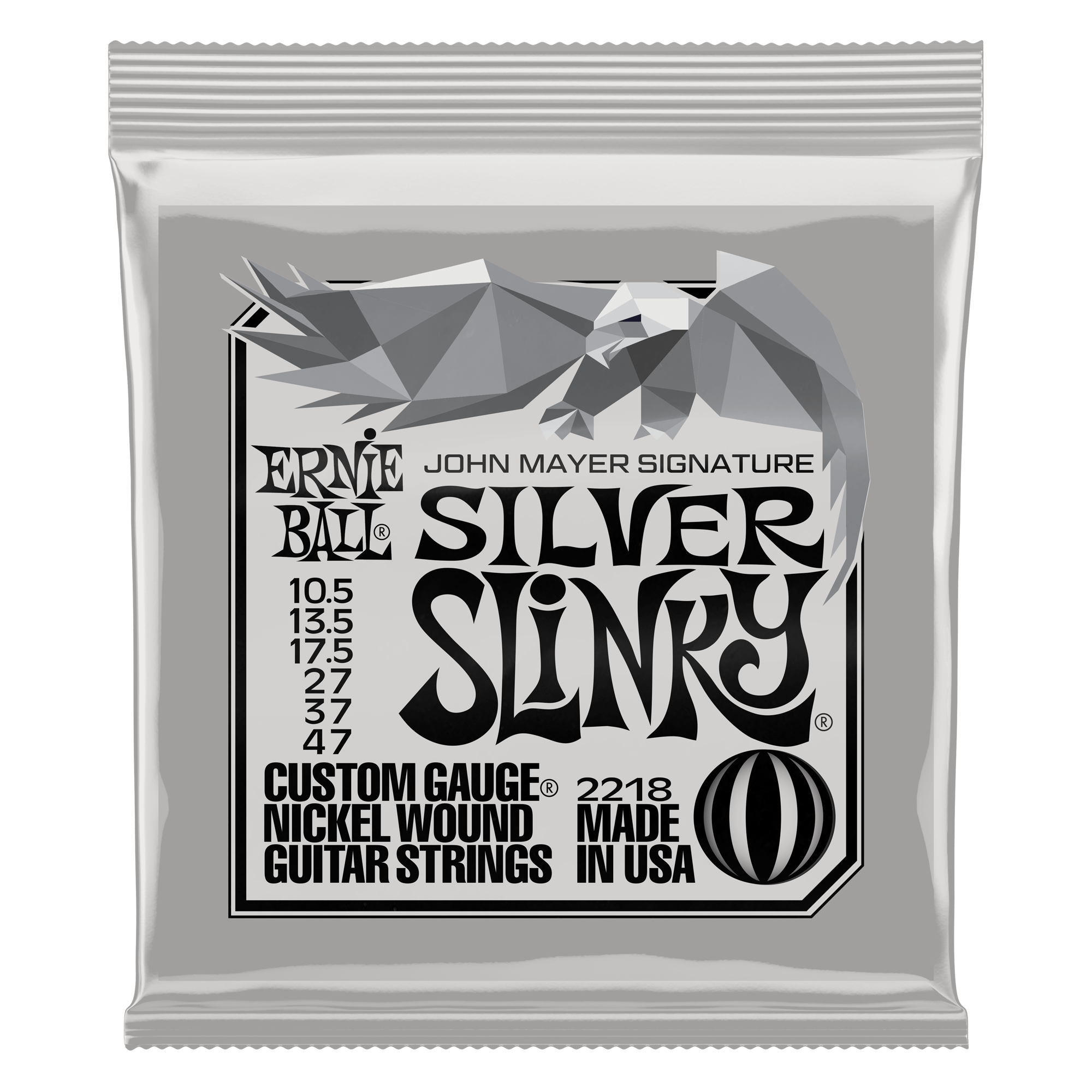 Ernie Ball 2218 John Mayer Signature Silver Slinky Nickel Wound Electric Guitar Strings, 10.5-47