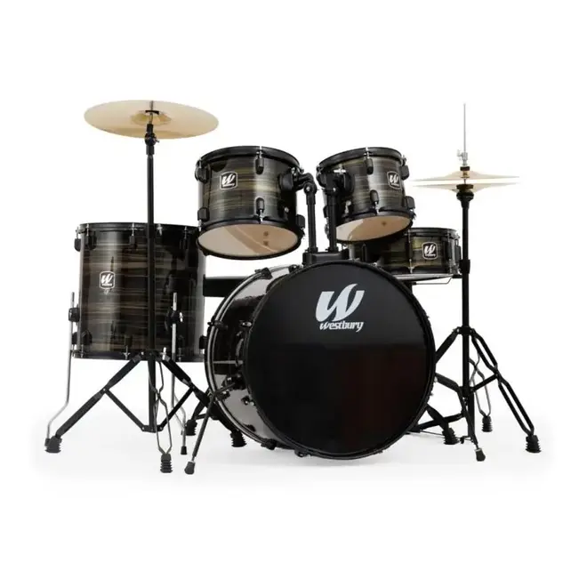 Westbury W465TC 400 Series 5-Piece Studio Drum Set, Black Woodgrain, w/Hardware, Throne & Cymbals (Assembled)