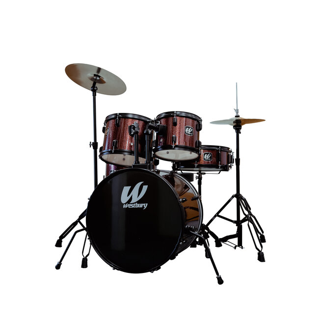Westbury W465TC 400 Series 5-Piece Studio Drum Set, Ruby Red Sparkle, w/Hardware, Throne & Cymbals (Assembled)