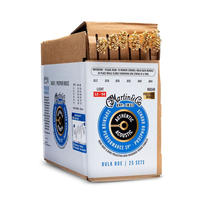 Martin MA540 Authentic Acoustic Superior Performance 92/8 Phosphor Bronze Guitar Strings, 12-54 Light (25 Set Bulk Pack)