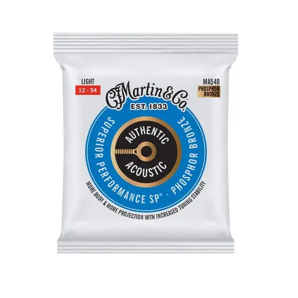 Martin MA540 Authentic Acoustic Superior Performance 92/8 Phosphor Bronze Guitar Strings, 12-54 Light (25 Set Bulk Pack)