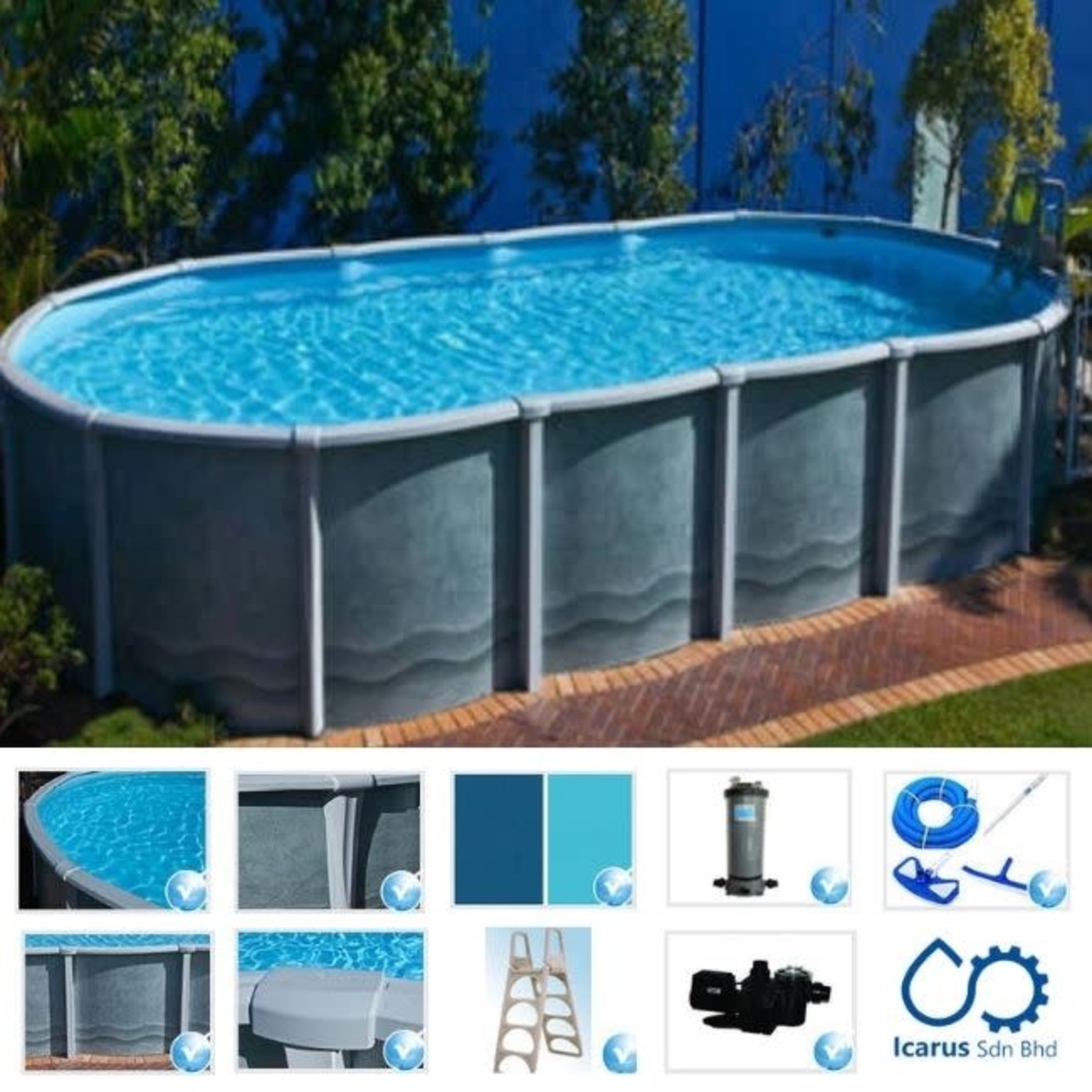 Classic Pools Aquarius Salt Water Oval Braceless 9.1 m x 4.6 m x 1.37 m