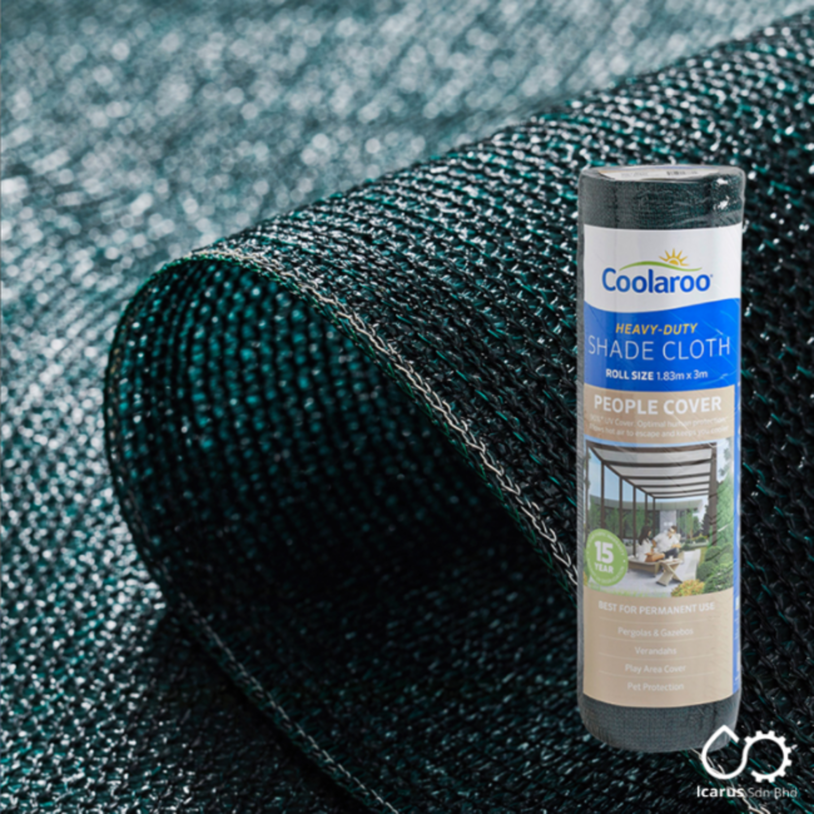 Coolaroo Shade Cloth SunPro, 90% UV Protection, Color Rain Forest, Size 1.83 x 3 m