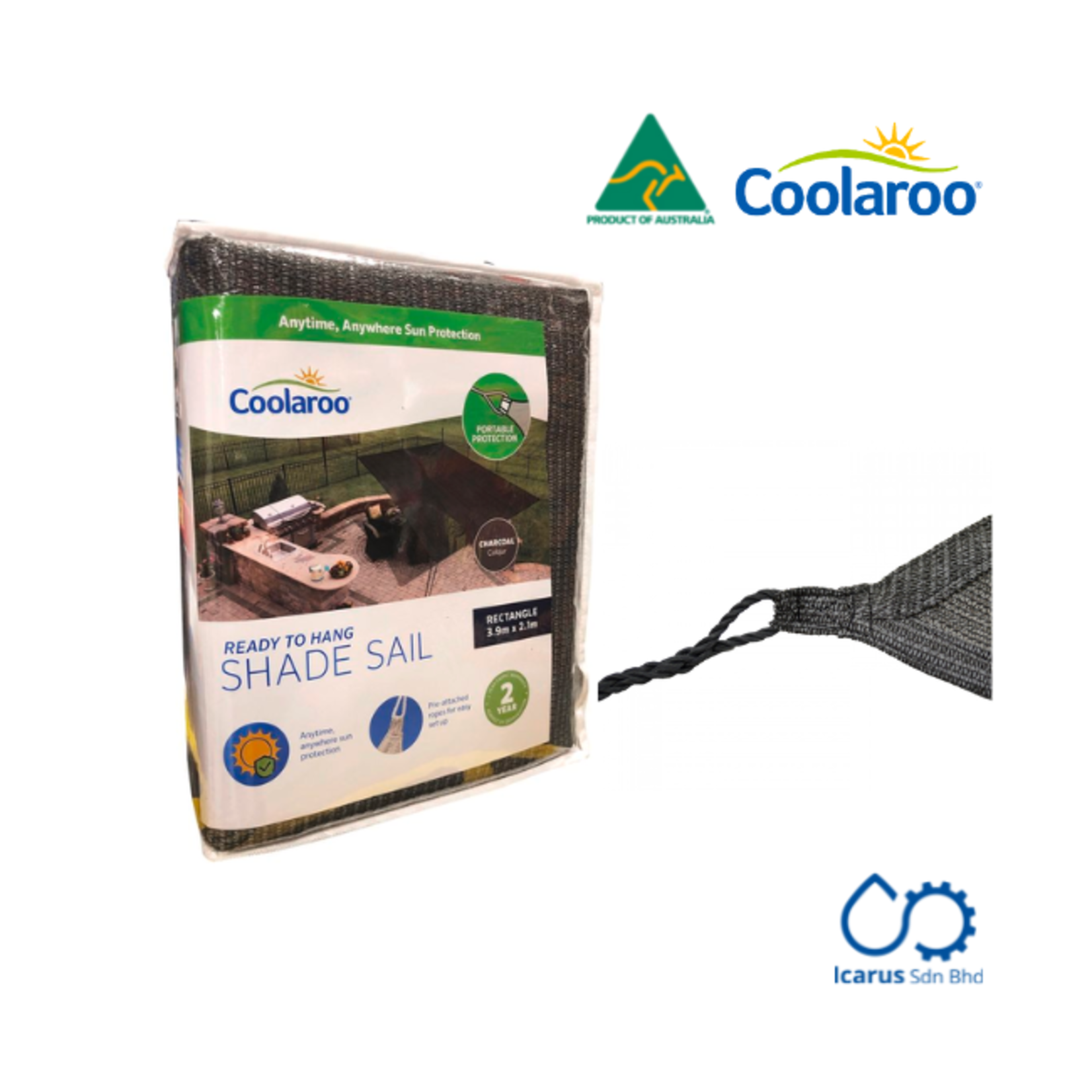 Coolaroo Ready to Hang Shade Sail Rectangular 2.1.x3.9 m Charcoal