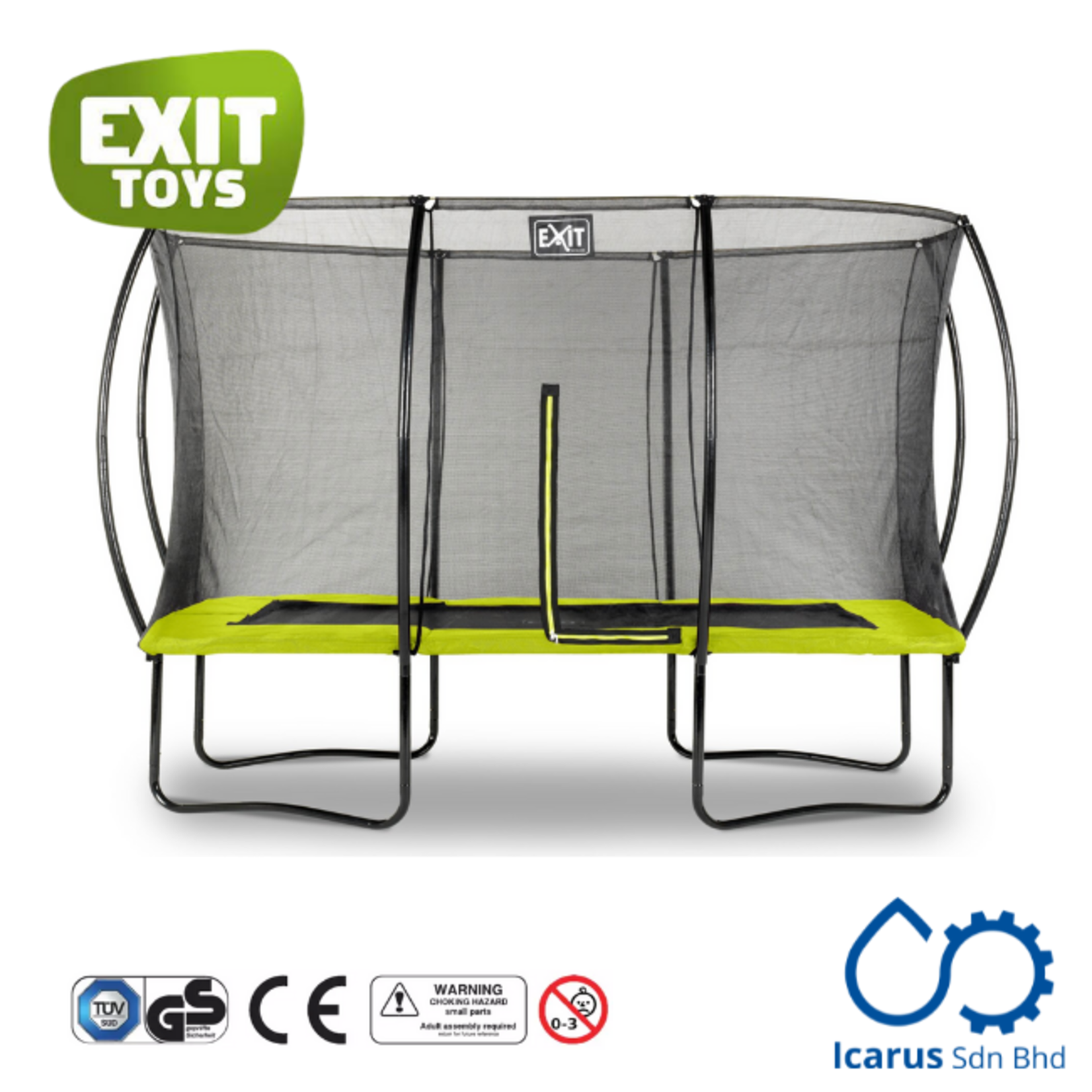 EXIT Toys Silhouette Rectangle Trampoline 244x366 cm (8x12 ft), Color Lime Green