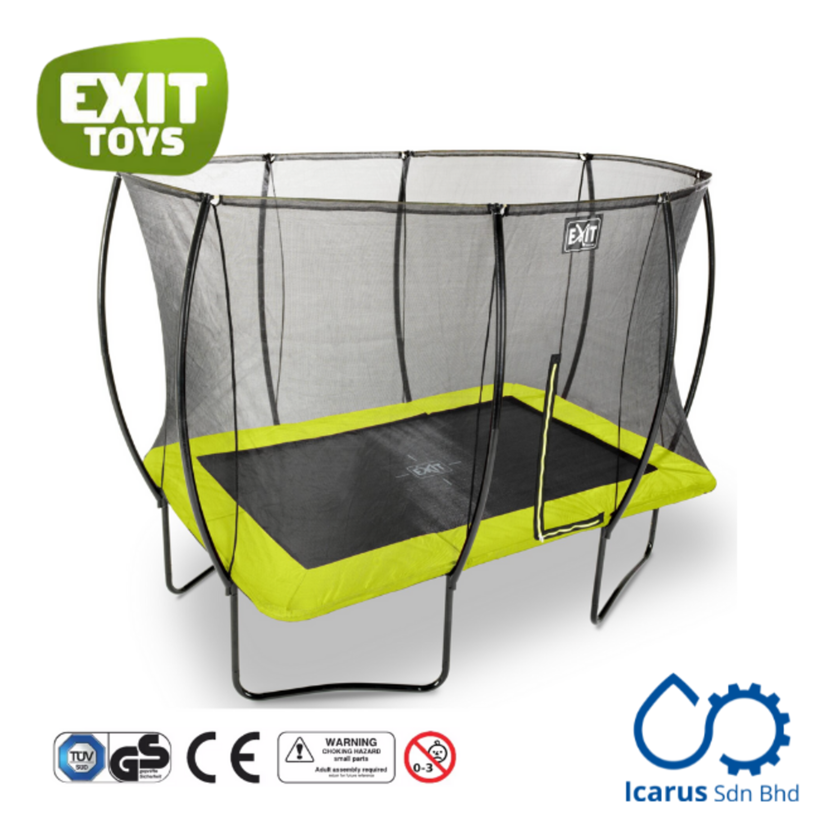 EXIT Toys Silhouette Rectangle Trampoline 244x366 cm (8x12 ft), Color Lime Green