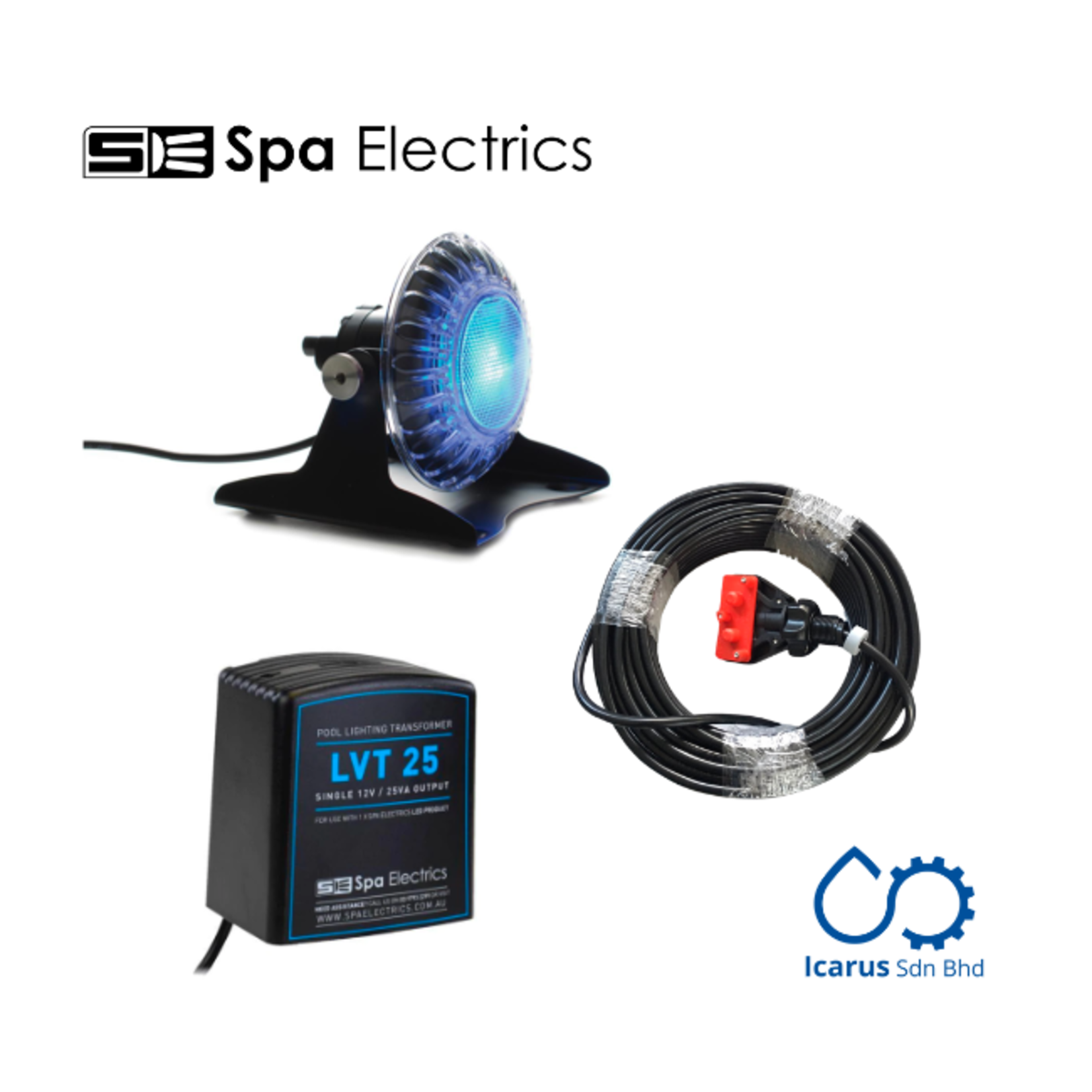 Spa Electrics ATOM EMP 1x Pond LED Light White, Mounting Kit, 20m Cable, Single Transformer LV25-12