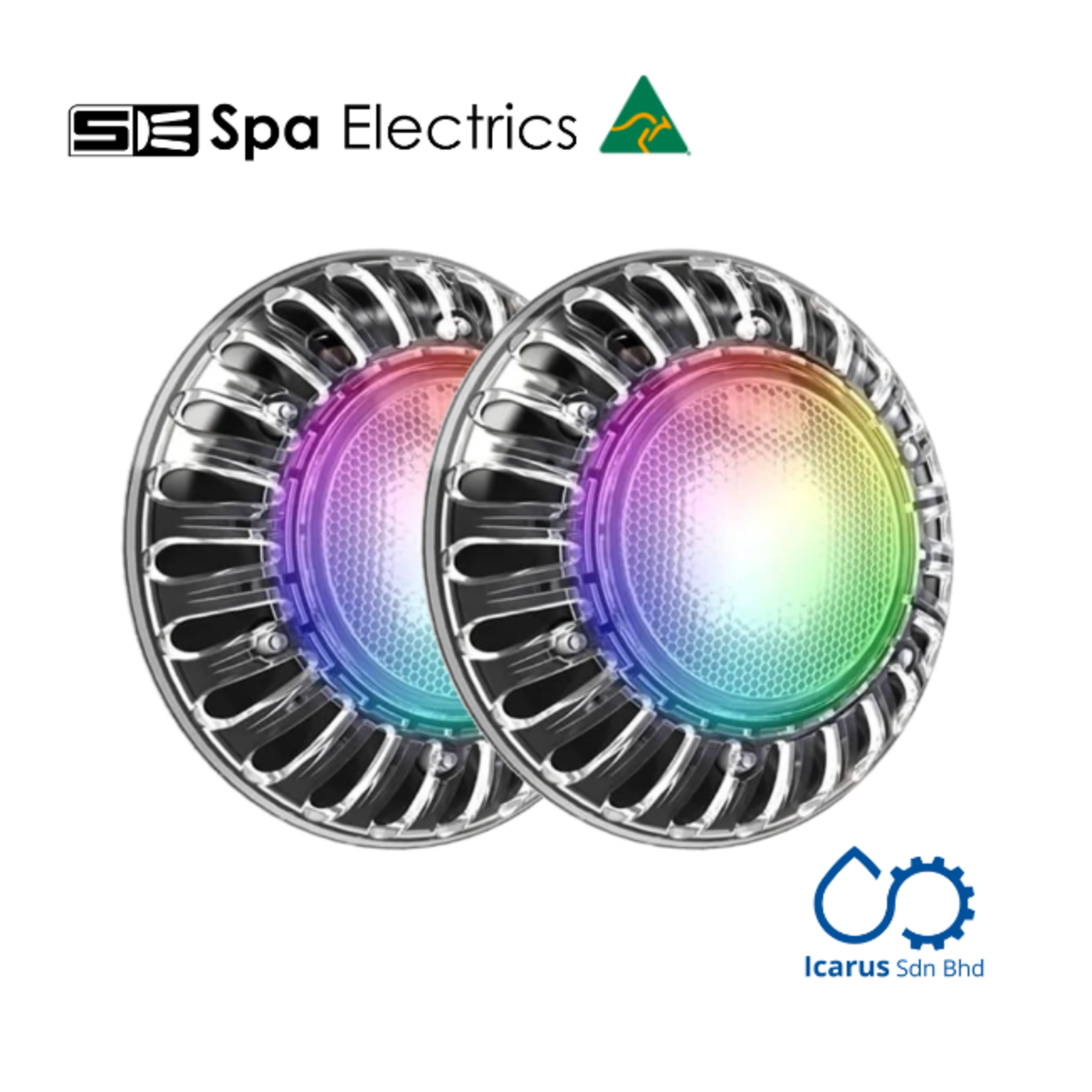 Spa Electrics ATOM EMC 2x Multi PLUS LED Light, Concrete Mounting Kit, 20m Cable,  Dual LV50 Transformer