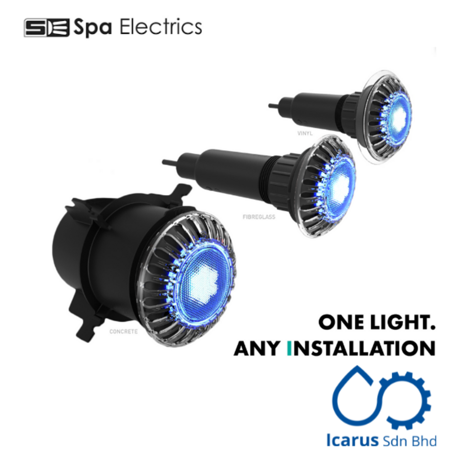 Spa Electrics Spa Electrics ATOM Blue 1x LED Light, Clear Rim