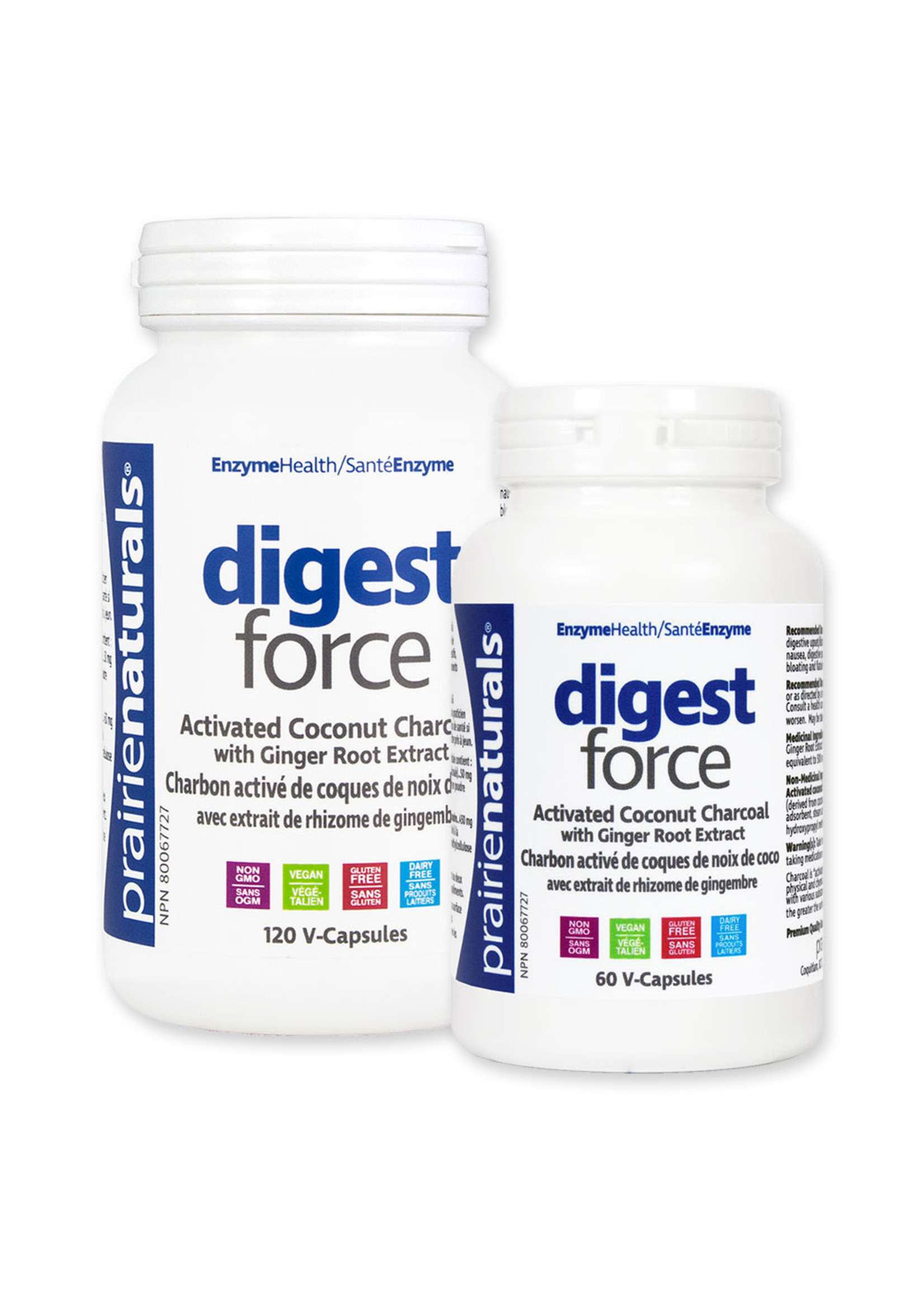 Prairie Naturals  Digest-Force Activated Charcoal & Ginger 60  vCaps