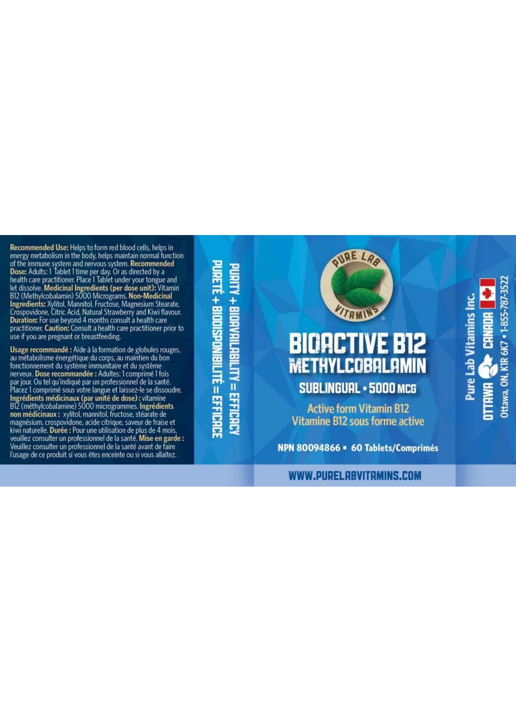 Pure lab Pure Lab Vitamins Bioactive B12 5000mcg Sublingual 60 Tablets