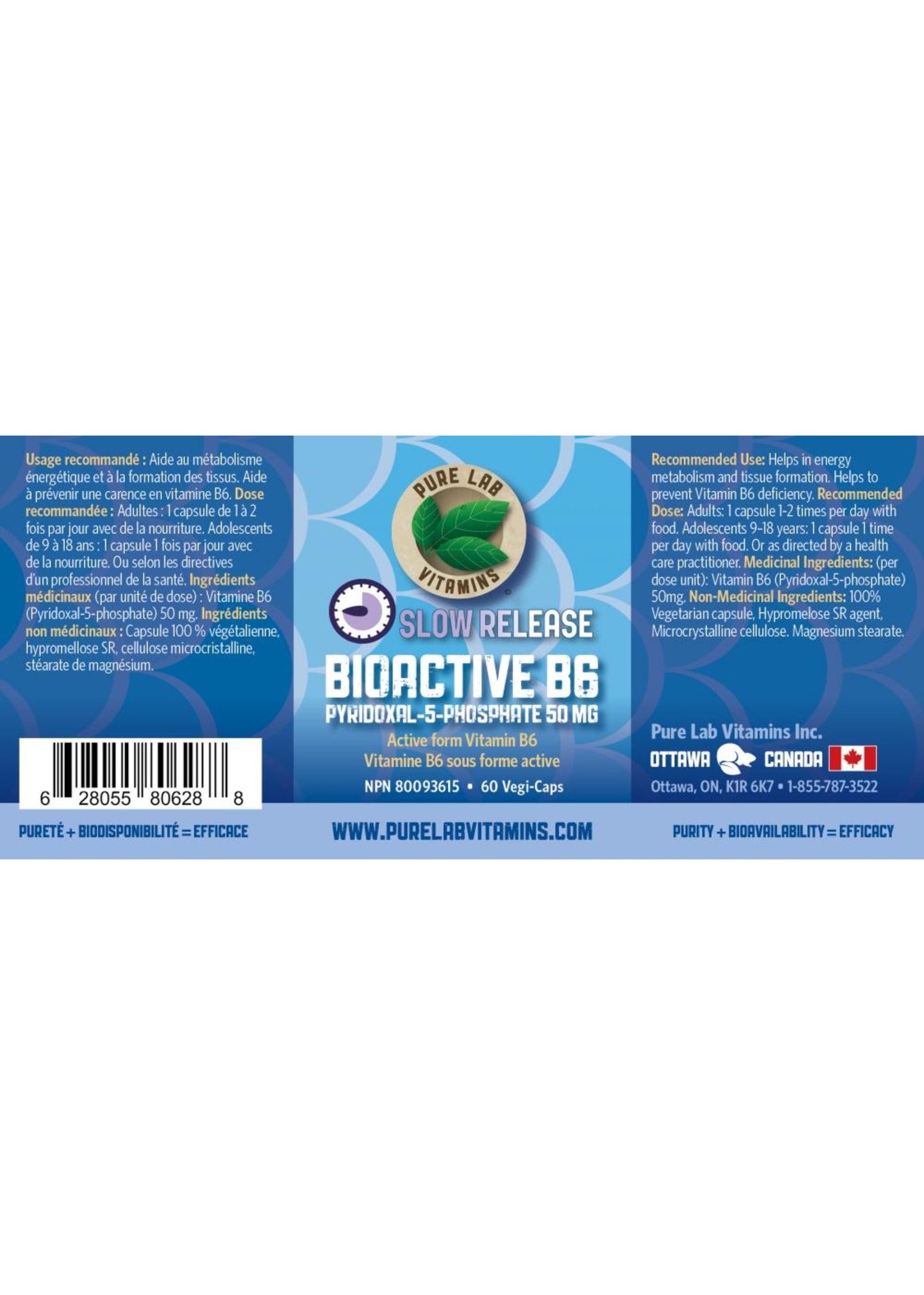 Pure lab Pure Lab Vitamins Bioactive B6 50mg Slow Release 60 Veg Capsules