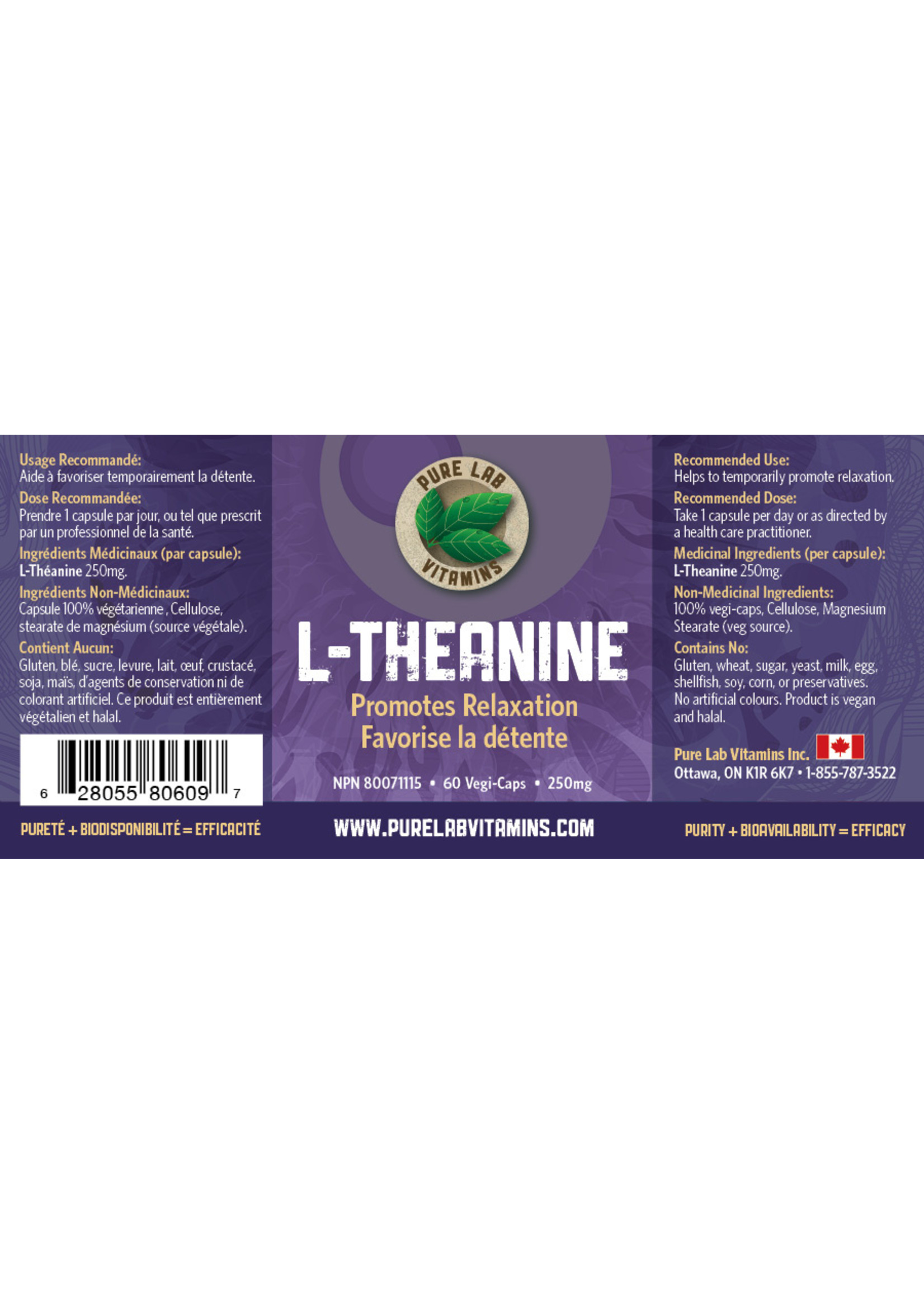 Pure lab Pure Lab Vitamins L-Theanine 250mg 60 Veg Capsules