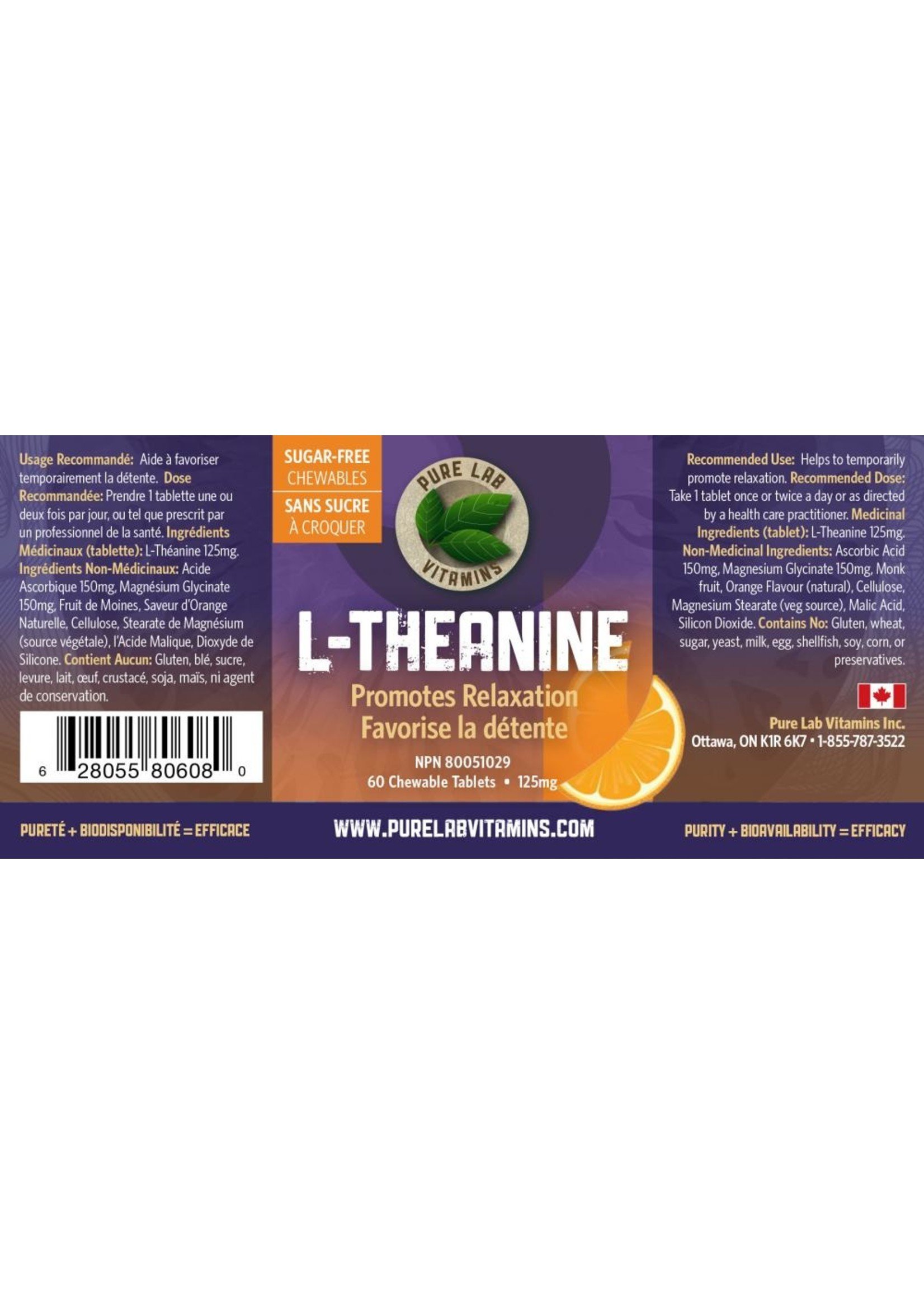 Pure lab Pure Lab Vitamins L-Theanine Chewables 125mg 60 Tablets